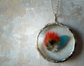Feather Necklace. Sterling Silver Chain. Genuine Red Blue Macaw Parrot Boho Feather Jewelry