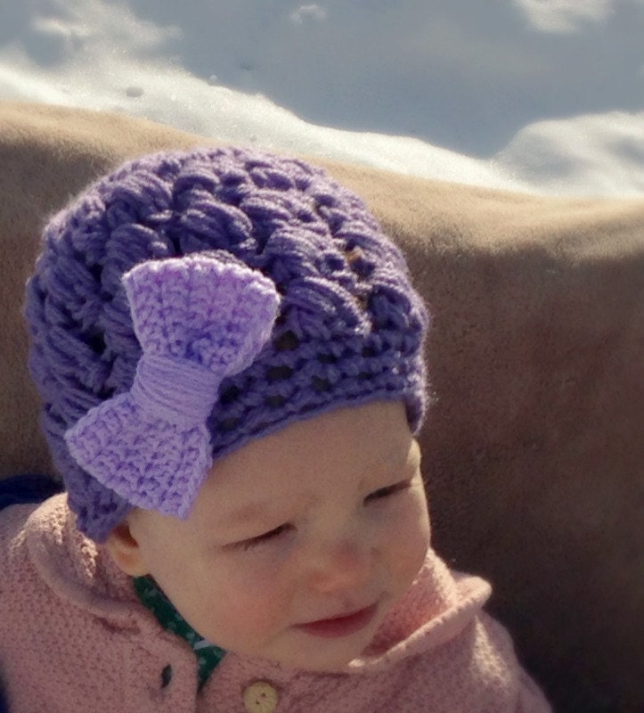 Crochet Beanie. Girl's Beanie. Girl's Crochet Hat. Kid's Hat. Big Bow Hat. Puffy Hat. Custom Order.
