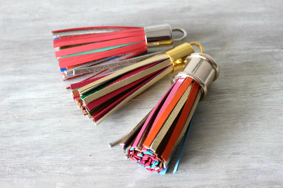 3 Big Multicolor Leather Tassels