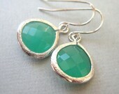 Spring Green Drop Earrings, Silver trim