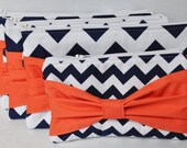Bridesmaid Gift Set of 6 Chevron Bow Clutches and 1 for Flower Girl Choose your colors Bridesmaids Gifts