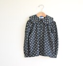 Vintage grey and white floral girl's shirt with peter-pan collar.