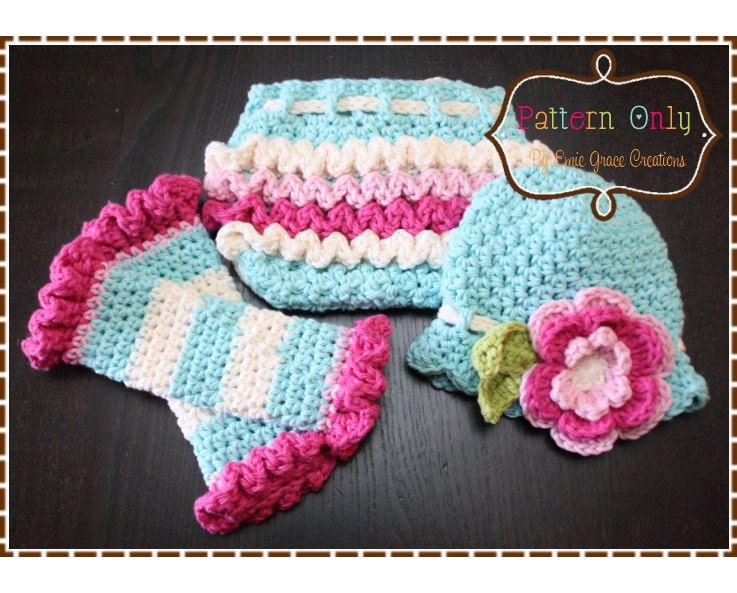 Headband Hat, Diaper Cover and Leg Warmers Pattern SET - KENNEDY - 220, 710, 707