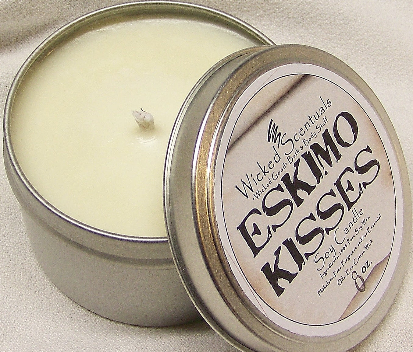 Eskimo Kisses - Soy Candle - 8 oz. Silver Metal Tin with Lid