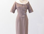 1950s 60s Suit, Vintage Gray Linen Skirt Suit by Arthur Jay with Bow Details, 50s Womens Summer Suit