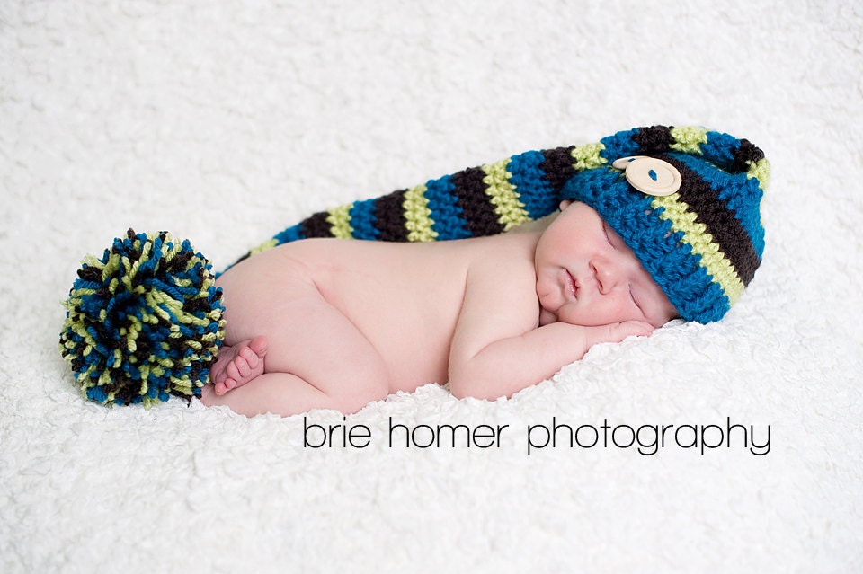Sapphire, lime and expresso stocking hat - MADE TO ORDER