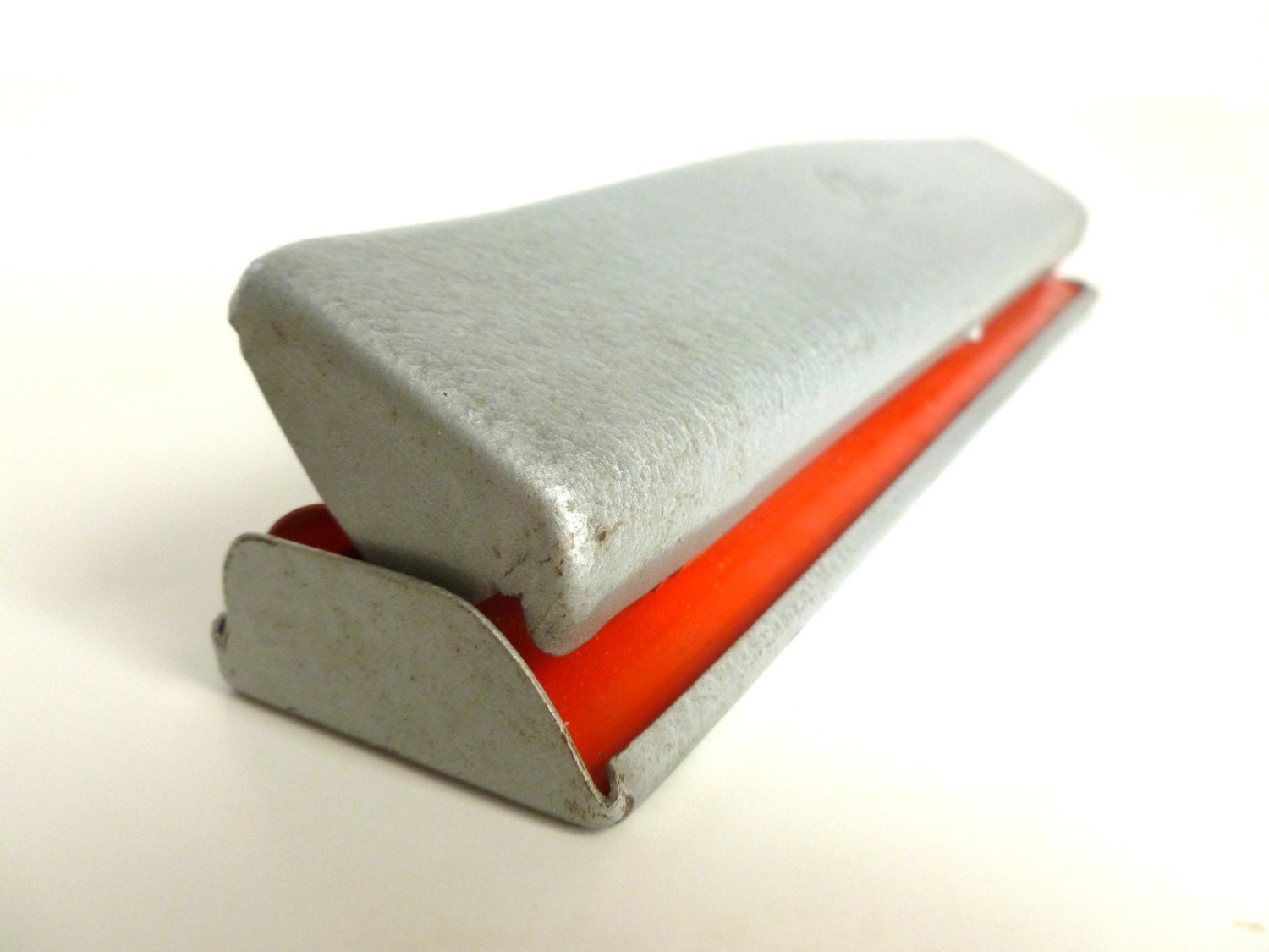 Vintage 1970's Red & Silver Pressed Steel 3 Hole Clix Paper Punch Retro Mod Office Desk Supplies