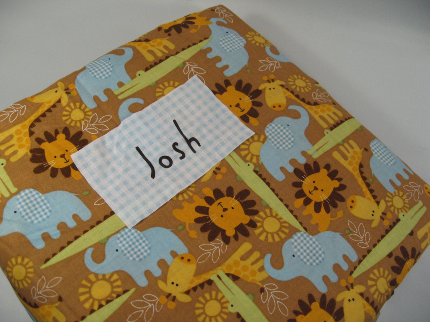 baby memory book SAFARI boy girl personalized modern custom JUNGLE ANIMALS blue gingham photo album name pregnancy journal 8.5x11 150 pages