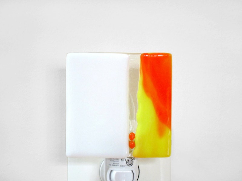 Orange Yellow Fused Glass Night Light Modern
