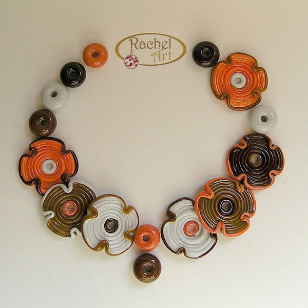 Flower Glass Beads, Lampwork Floral Beads, Handmade Lampwork Glass Disc Beads Set (20 )