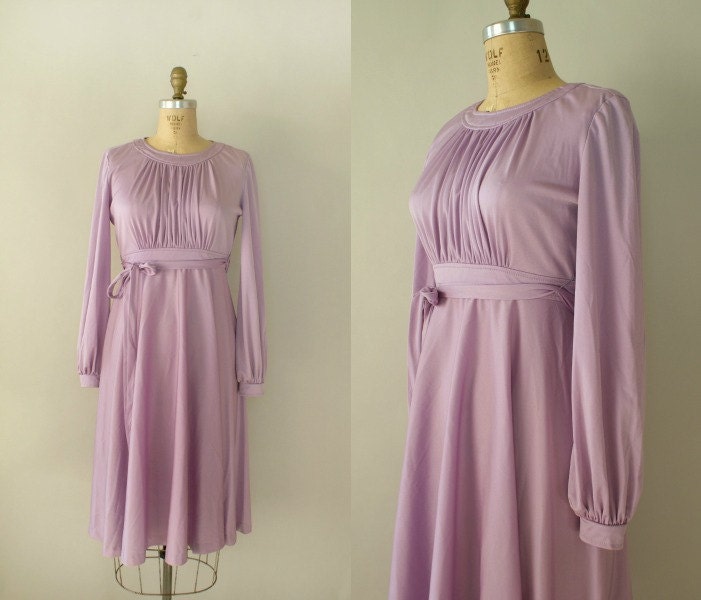 Vintage 1970s Dress - Pale Violet Jersey Dress - Among the Violets