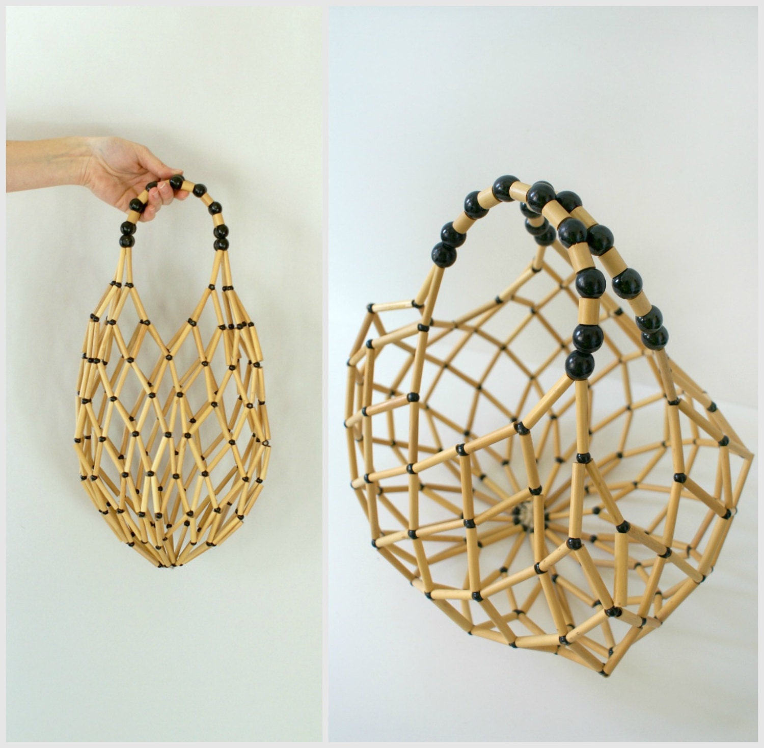 Vintage Handbag - 70s Wooden Beaded Handbag Tote