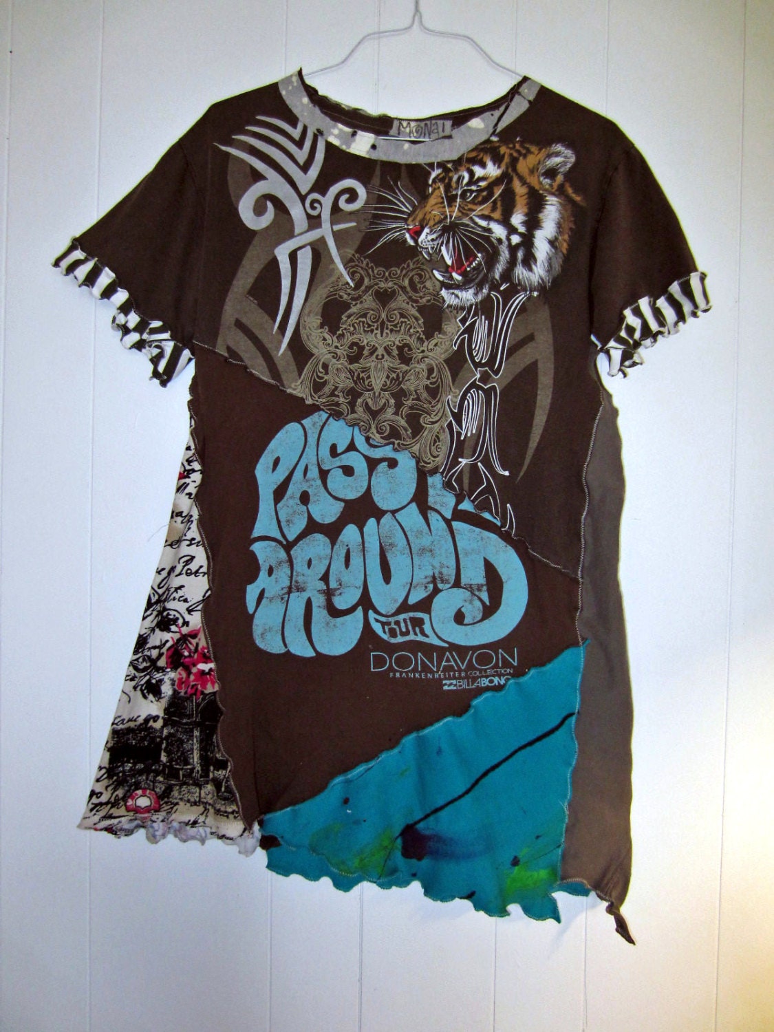 Recycled reconstructed funky tunic dress in brown fits sizes med to Lg