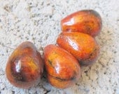 Yellow orange azurite chrysocolla drop gemstone beads - 2 pieces - GM047