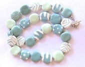 Blue and White Kazuri Bead Necklace, Ceramic Necklace, Fair Trade Beads