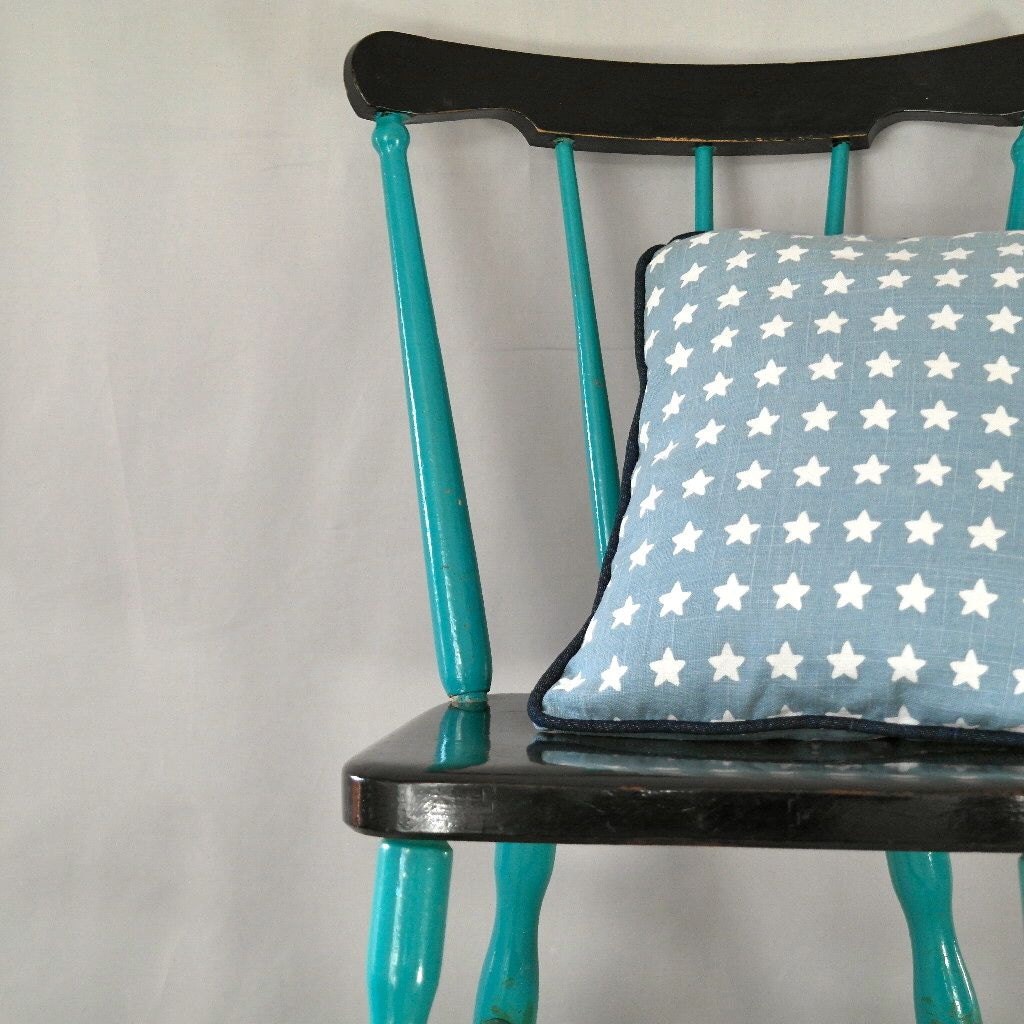 Blue Linen Star pillow with Denim details