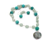Chalcedony Necklace and Earrings Wire wrapped jewelry set