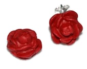 Rose Post earrings red polymer clay sterling silver