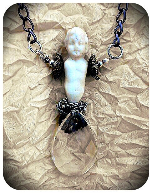 Vintage Steampunk inspired Authentic Frozen Charlotte Mixed Media Necklace