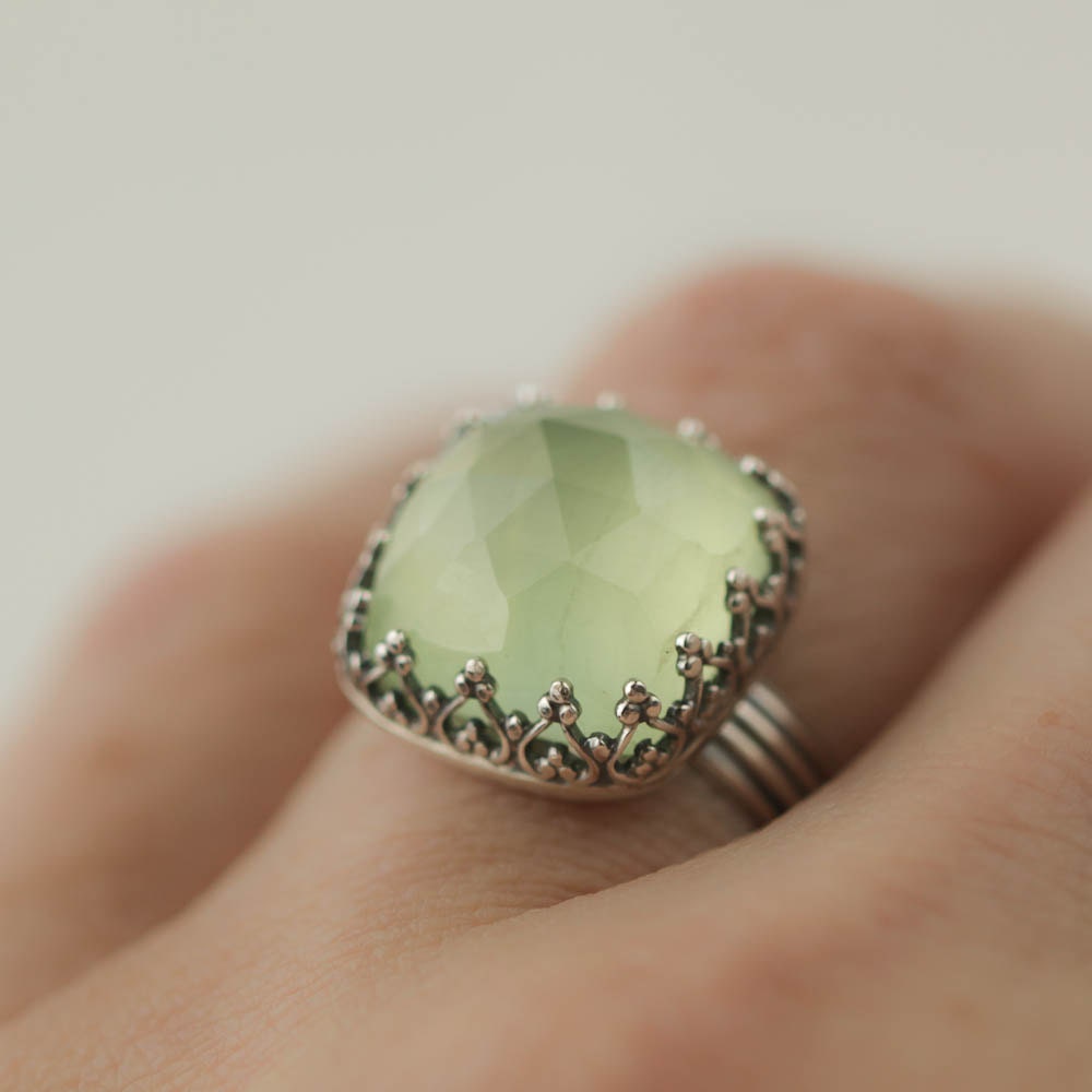 Prehnite and Sterling Silver Cocktail Ring