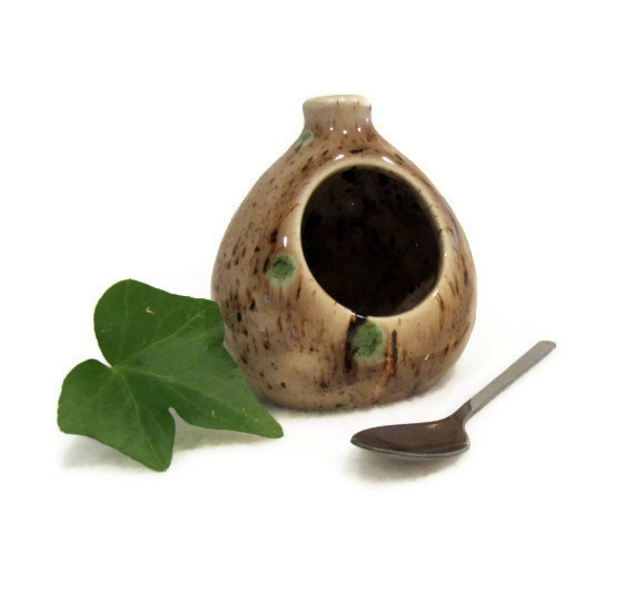 Ceramic Salt Pig in Earth Tones of Green and Brown