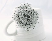 Newborn Headband, Baby Head Band, Shabby Flower Headband, Chiffon Flower White with Black Polka Dots Headband