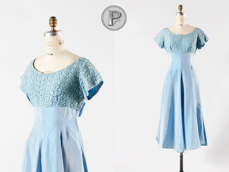 1950s dress large / 50s baby blue evening dress : Jardin