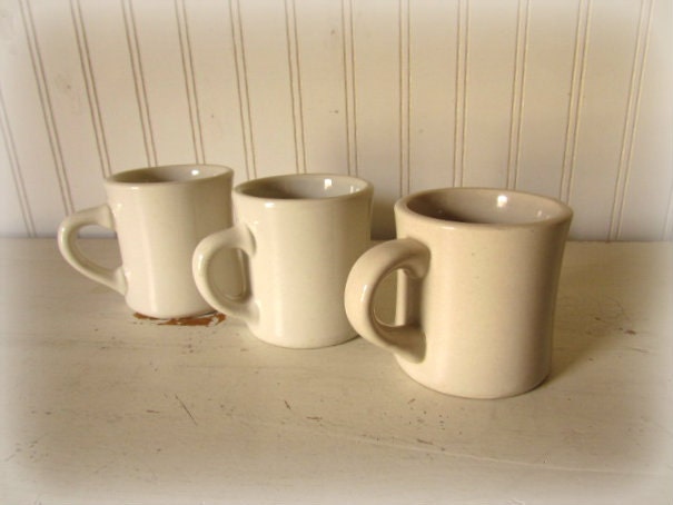 Vintage Creamy White Ironstone Restaurant Mugs... Set of 3 Missmatched Heavy Ironstone Mugs