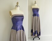 vintage 1940s dress / 40s rare satin strapless stripe gown / 1940s Belle Of The Ball