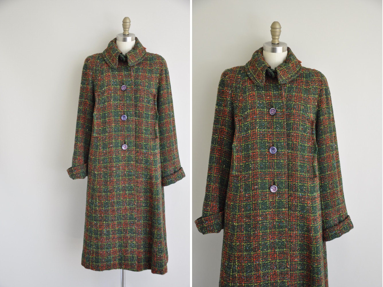 s a l e...vintage 1940s coat / 40s green speckle winter coat / 1940s winter swing coat