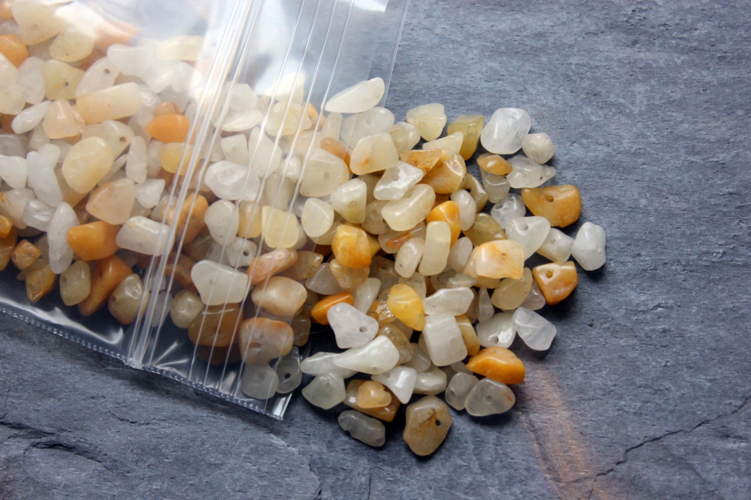 Golden "Jade" Pre-Drilled Stone Chip Beads - 3 ounce bag