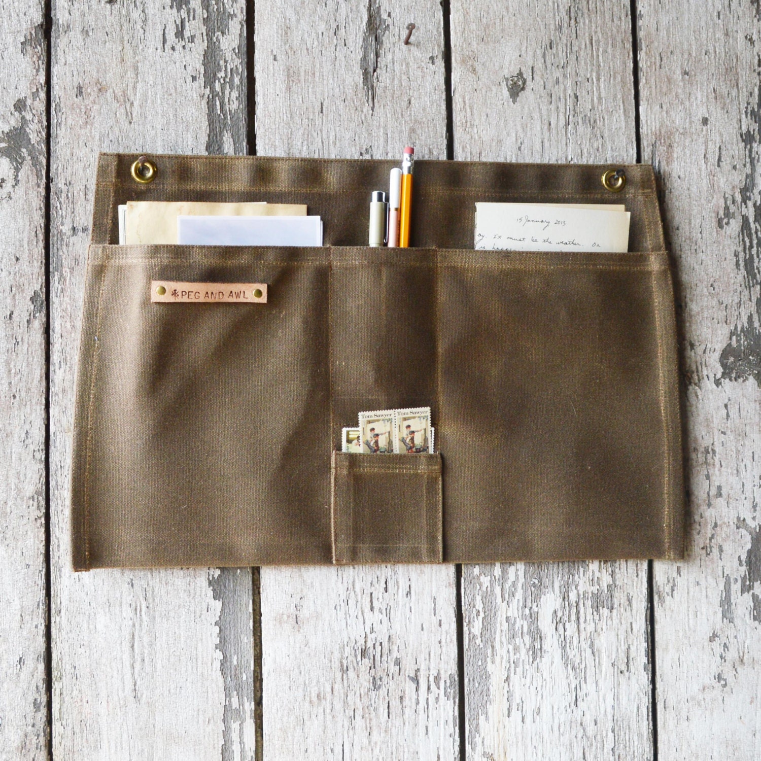 Waxed Canvas Wall Pocket with 4 pockets