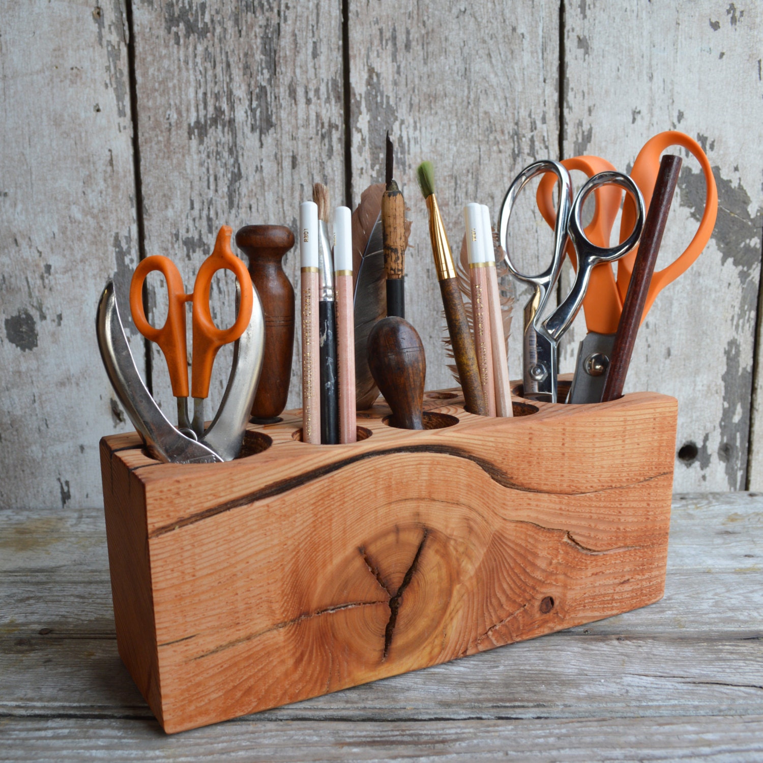 One of a Kind Large Desk Caddy: reclaimed wood.