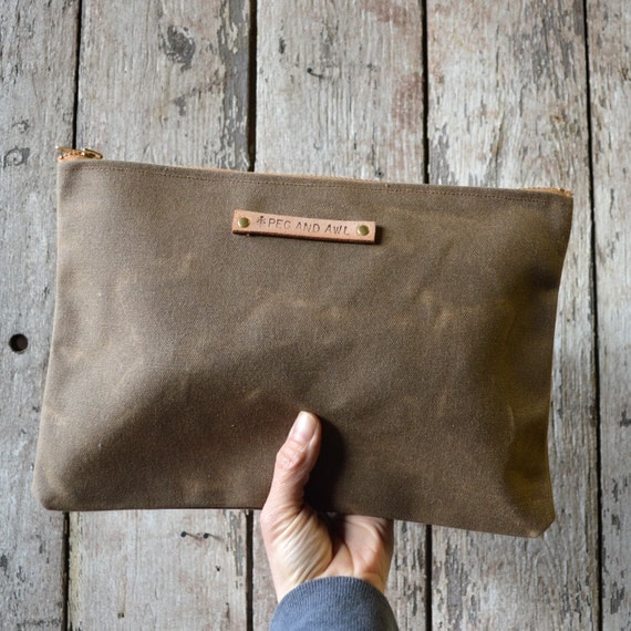 Large Waxed Canvas Pouch: Truffle