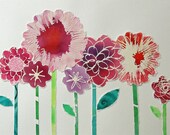 Recycled Garden 9 - recycled collage - watercolor - pink and purple