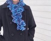 Blue And Gold Lacy Ruffle Scarf
