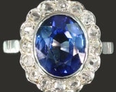Blue Sapphire Engagement Ring - Diamond white gold lab stone Lady Di ring