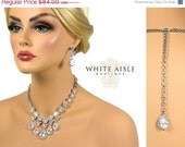 ON SALE Wedding Jewelry Set, Rhinestone Bridal Statement Necklace Earrings with Swarovski Crystal Drop Back, Vintage Style Necklace and Ear