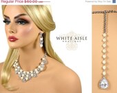 ON SALE Pearl Bridal Jewelry Set, Bridal Statement Necklace, Crystal Necklace, Pearl Necklace with Back Drop or Ribbon Tie