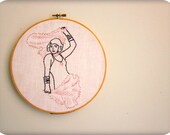 burlesque art FEATHER FAN DANCE beaded embroidery hoop art vintage inspired wall art in pink