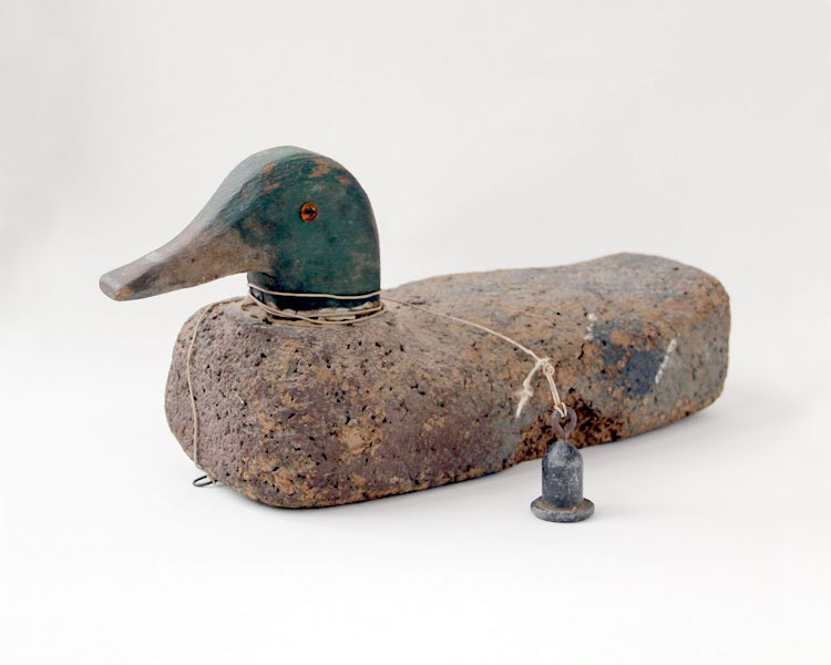 Vintage Duck Decoy Wood Cork with Glass Eyes by albrechtsantiques