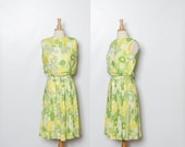 vintage 1960s green floral party dress