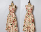 vintage summer dress / 80s peach floral dress