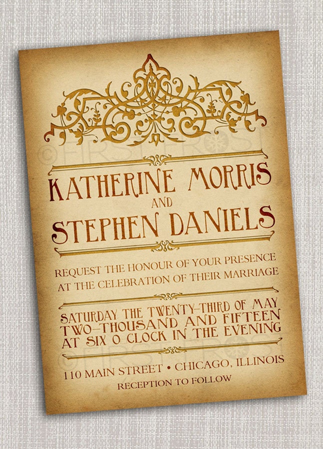 Vintage Style Printable Wedding Invitation - Bridal Announcement Steampunk Il_570xn