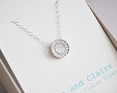 Tiny Infinity Necklace - sterling silver rhinestone circle charm round pendant solitaire simple everyday or wedding jewelry - adenandclaire