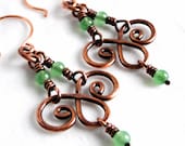 Chandelier Earrings, Handcrafted Jewelry, Green Aventurine Stone Beads, Antiqued Copper Earrings
