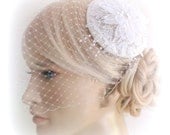 Birdcage Veil (Bandeau style) set with bridal hat  (2 Items) , Hair Accessory,wedding veil, Bridal hair piece ,wedding hair piece,