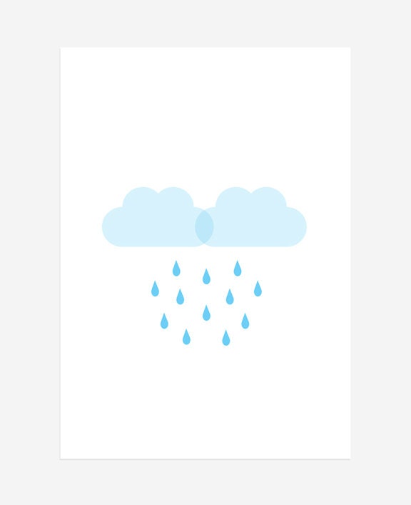 Rain Clouds and drops- 8x10 inches art Print - rain -Blue- Fall -spring-april shower