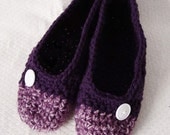 Crochet Slippers Womens  Two Tone Flats Deep Purple and Plum Mix