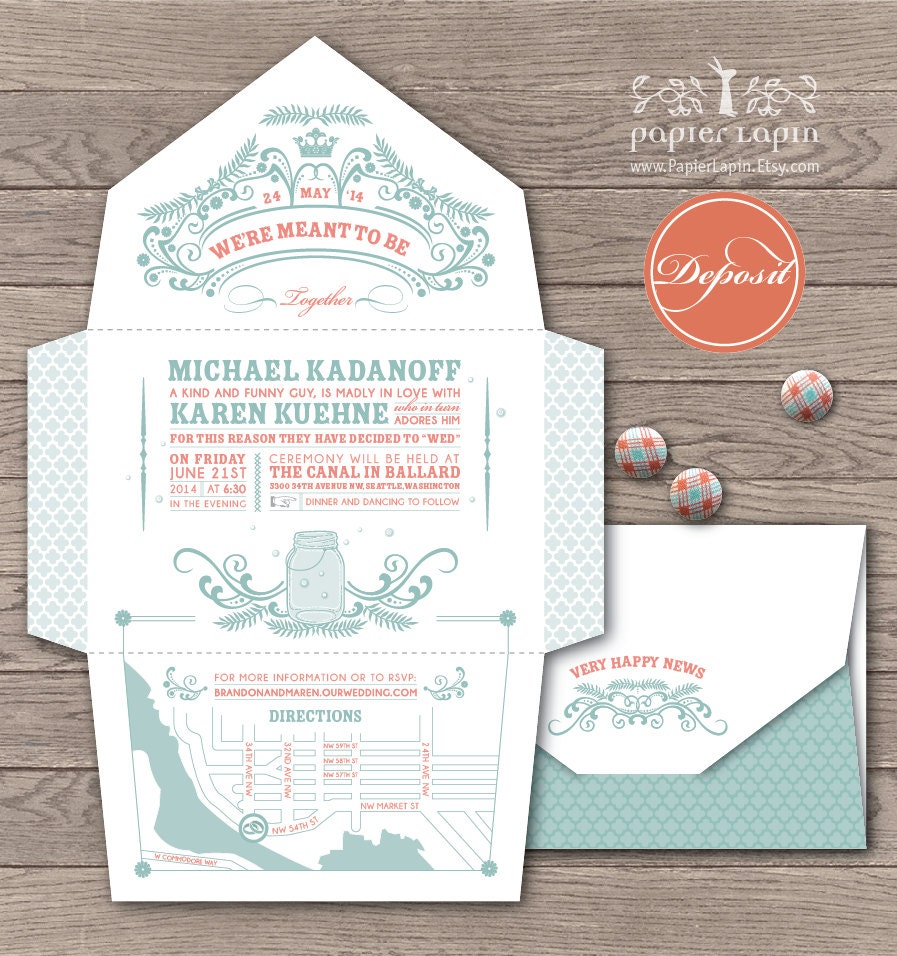 Open-Me-Softly Fireflies series, self-mailer, eco-friendly paper, mason jar, retro pastel tone // DEPOSIT